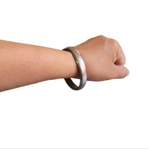 Vintage CHANEL Metal Hammered Silver Logo Glitter Bangle Bracelet